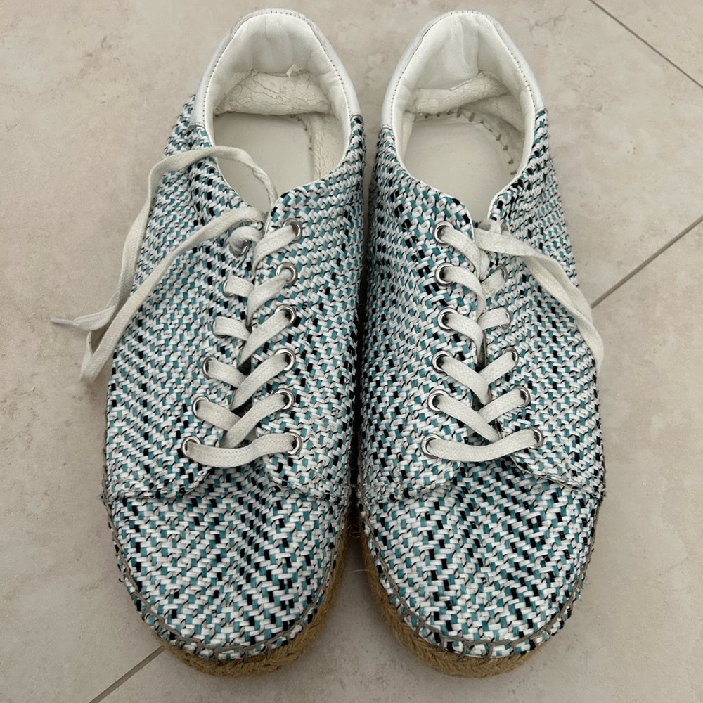 Blue & White Woven Espadrille Sneakers
